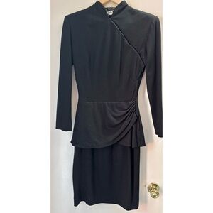 Vintage 1980's Vicki Tiel Couture Black Women's Fit and Flare Wool Dress-SZ 4